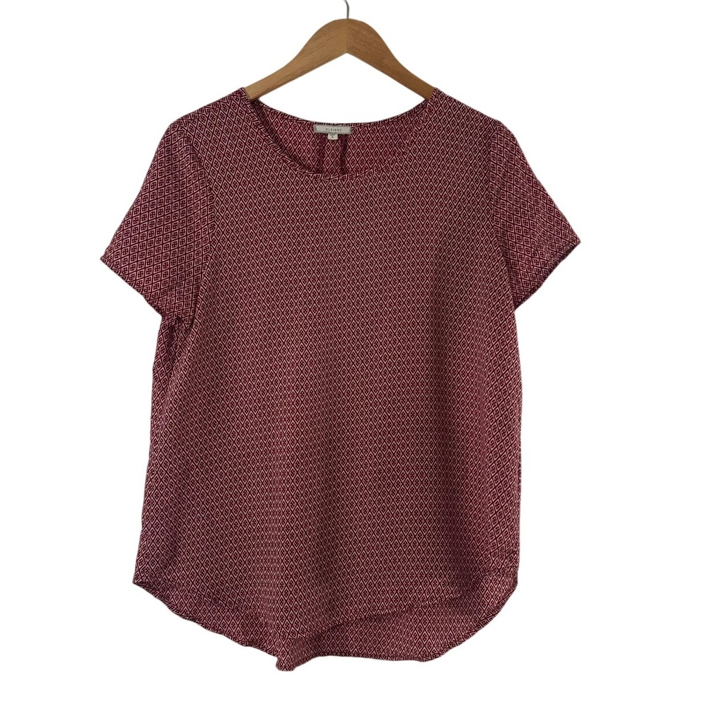 Pleione Burgundy Printed Short Sleeve Blouse